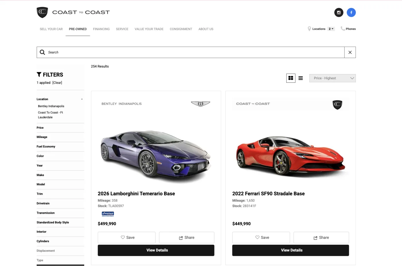 Old dealership website