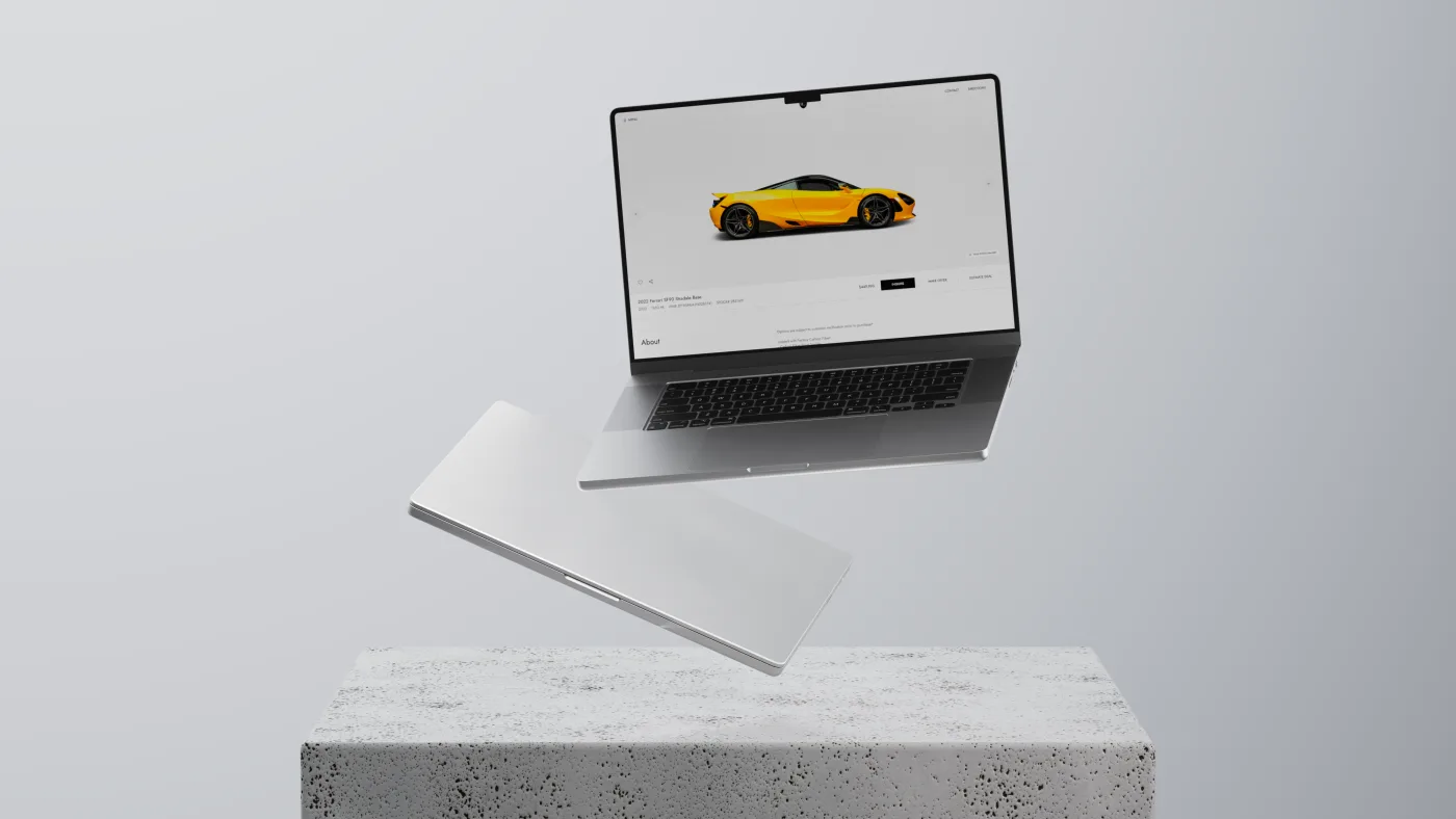 Vehicle detail page on a laptop